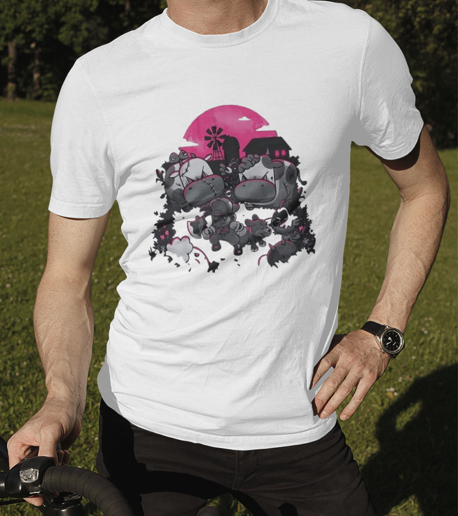 Zombie Farm Undead Creepy Cows Horror Scene T-Shirt