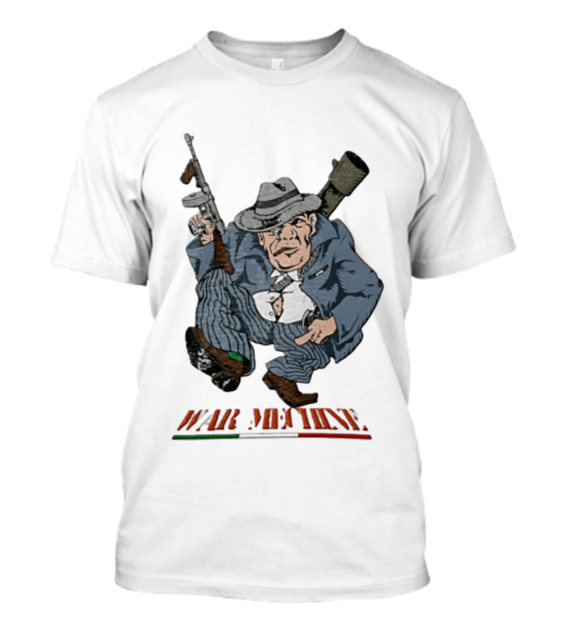Mafioso Cartoon War Machine Italy Flag Mobster Character With Guns T-Shirt