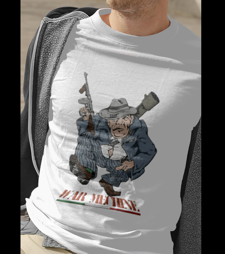 Mafioso Cartoon War Machine Italy Flag Mobster Character With Guns T-Shirt