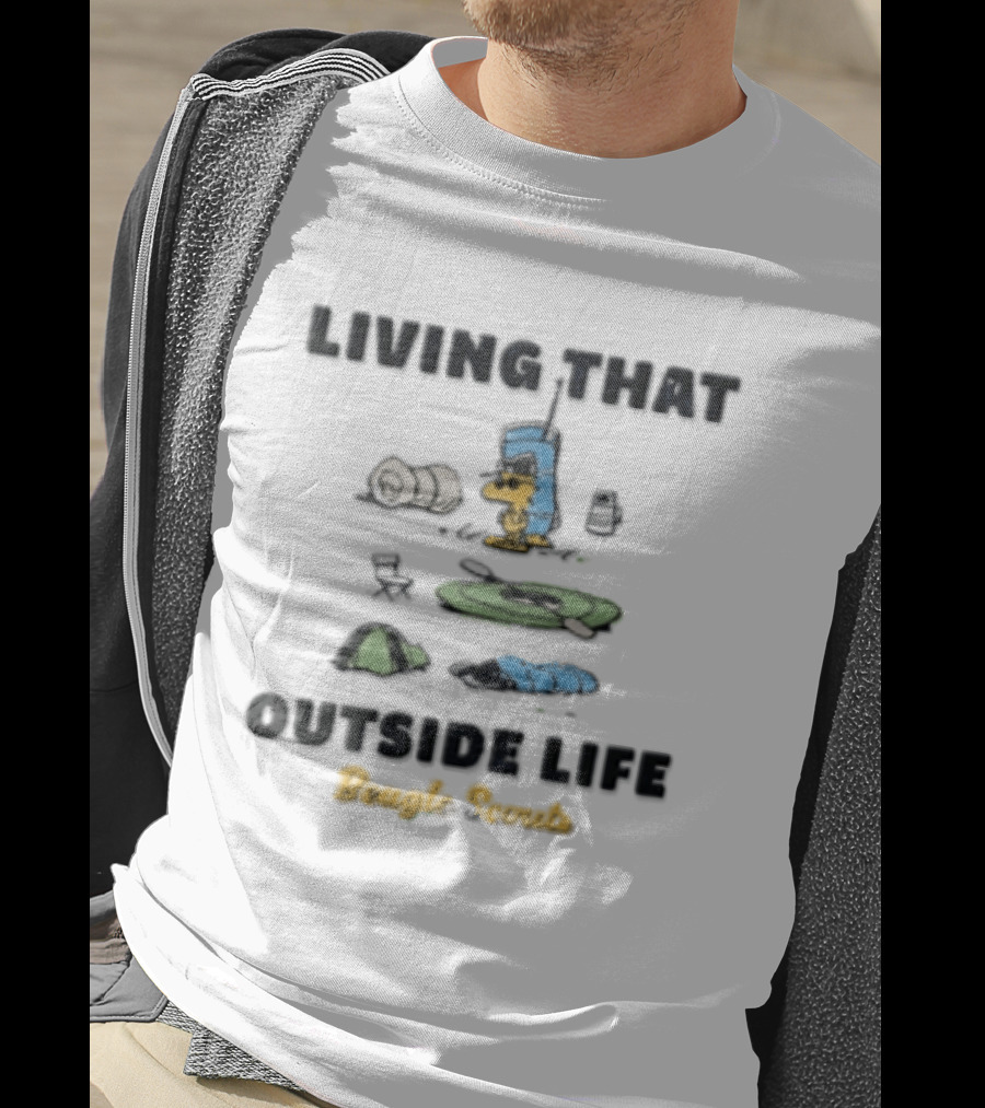 Living That Outside Life Beagle Scouts Woodstock Camping Est 1974 Distressed Cartoon T-Shirt