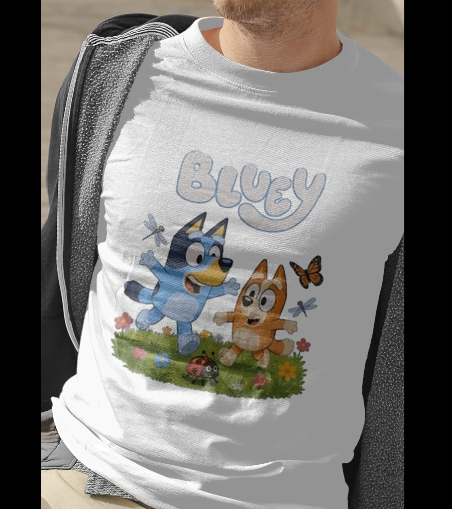 Bluey And Friends Playing With Bugs And Butterflies In The Meadow T-Shirt