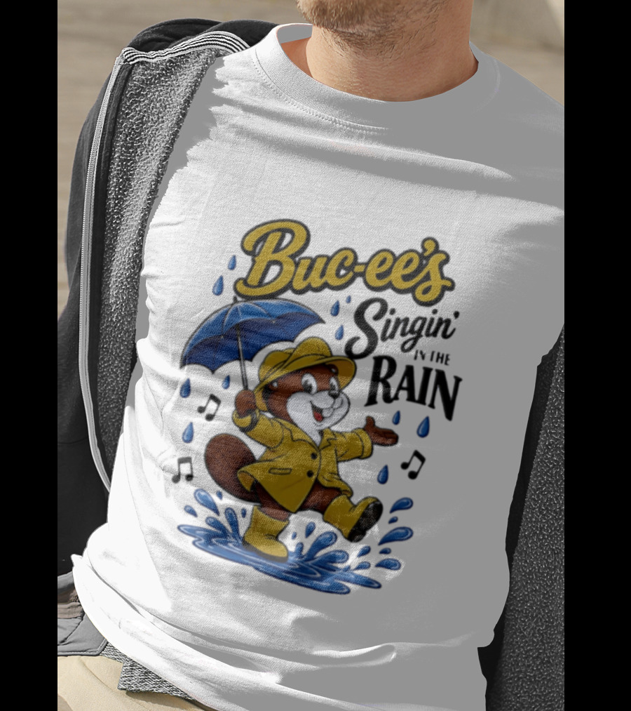 Buc Ee's Singin In The Rain Umbrella Beaver Cheerful Splash T-Shirt
