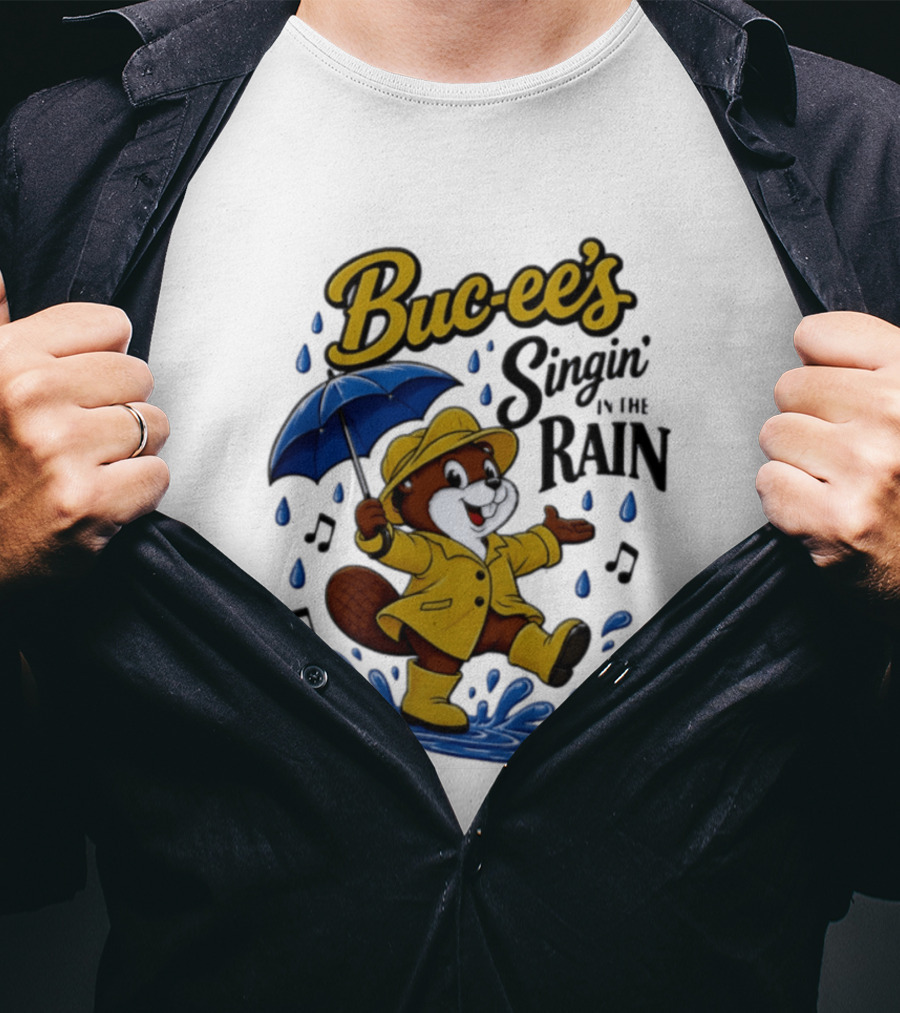 Buc Ee's Singin In The Rain Umbrella Beaver Cheerful Splash T-Shirt