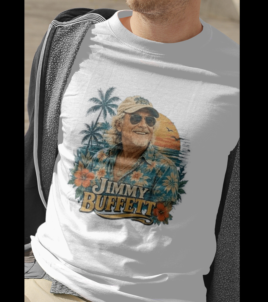 Jimmy Buffett Tropical Vibes Sunset And Palm Trees Floral T-Shirt