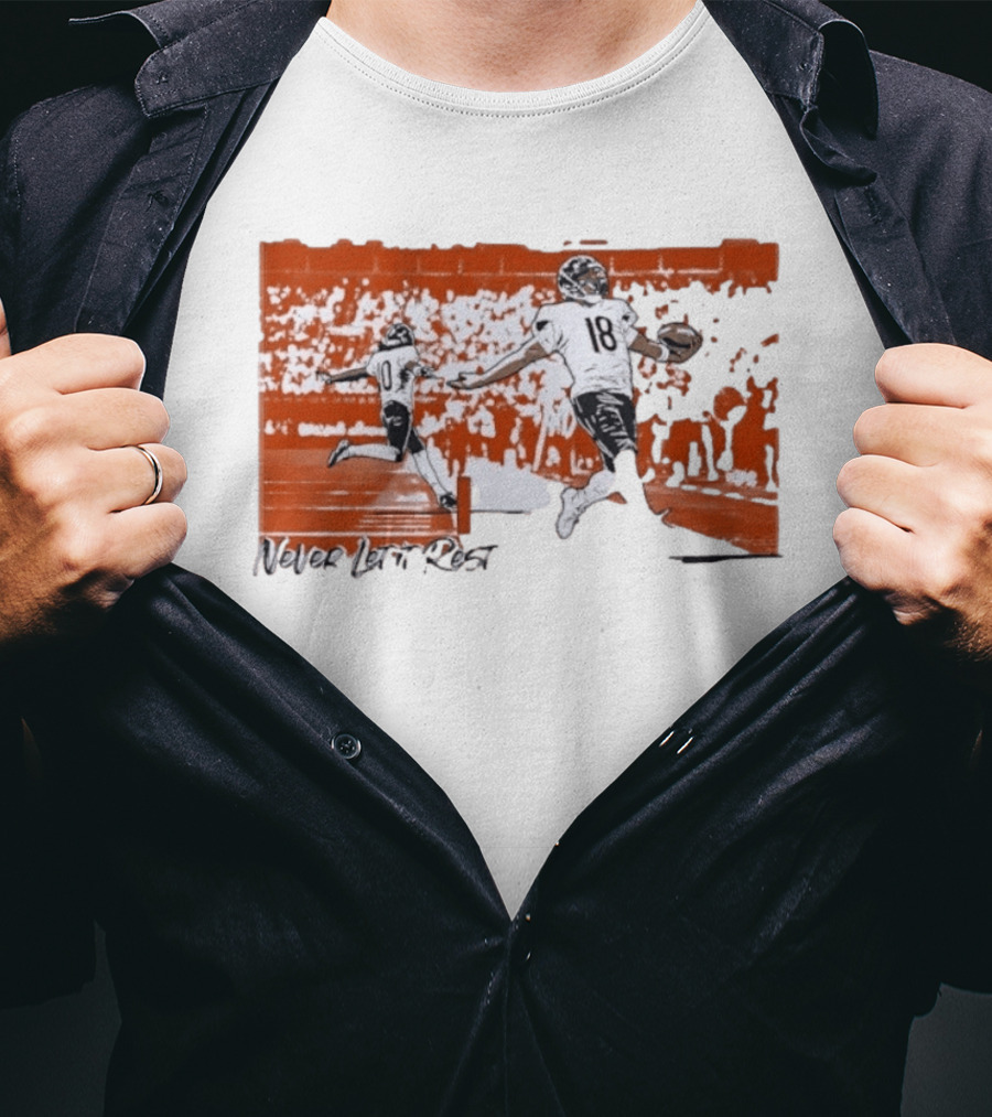 Never Let It Rest Chicago Bears Number 18 And 10 Football Scene T-Shirt