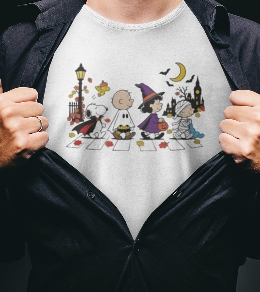 Peanuts Characters Halloween Abbey Road 2026 With Snoopy Charlie Brown Woodstock T-Shirt
