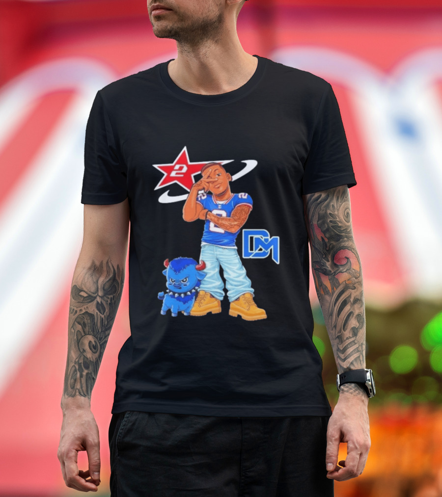 DJ Moore No 2 Buffalo Bills Cartoon Player With Buffalo And Red Star T-Shirt