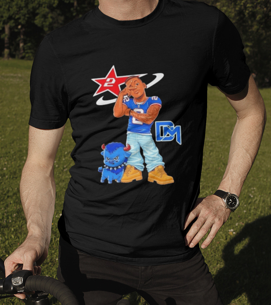 DJ Moore No 2 Buffalo Bills Cartoon Player With Buffalo And Red Star T-Shirt