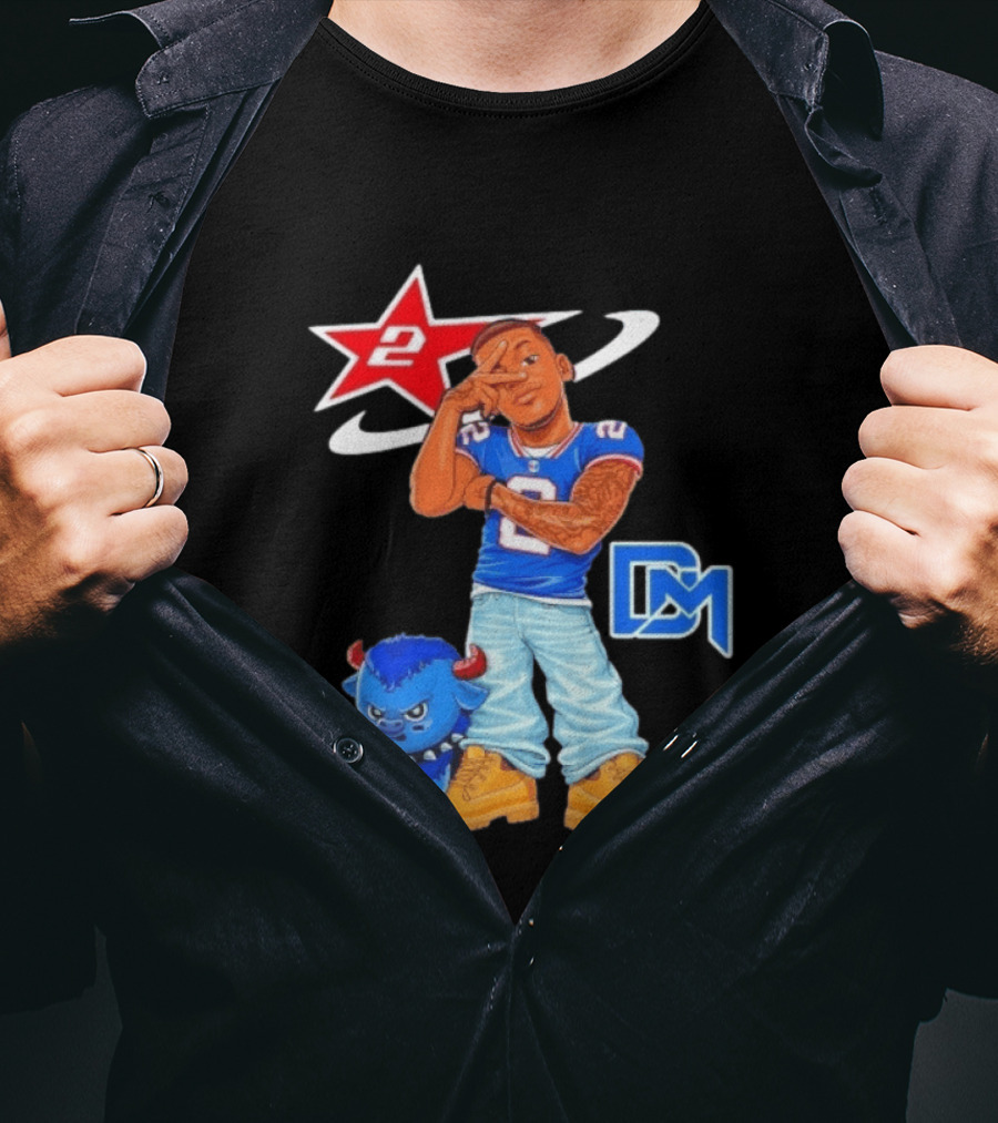 DJ Moore No 2 Buffalo Bills Cartoon Player With Buffalo And Red Star T-Shirt