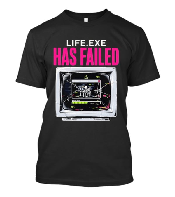 Lifeexe Has Failed System Error 404 Skeleton Computer Retro Monitor T-Shirt
