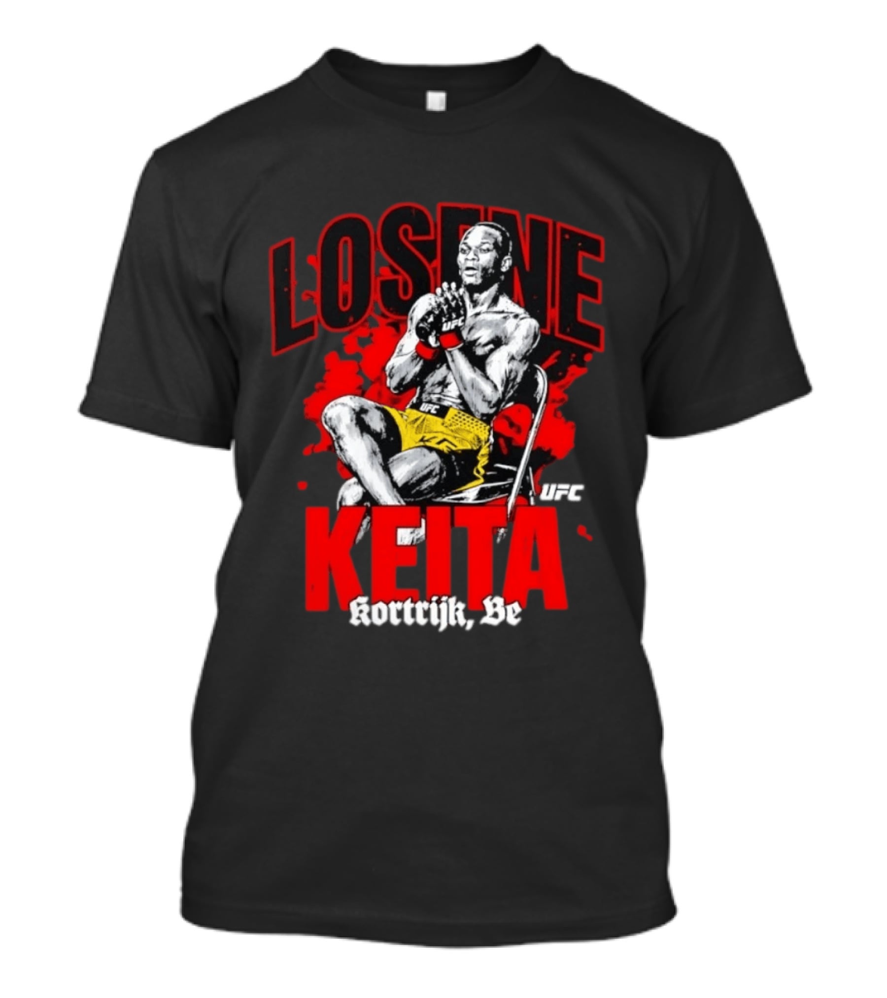 Losene Keita UFC Kortrijk Be MMA Fighter Pose In Bold Red And Yellow T-Shirt
