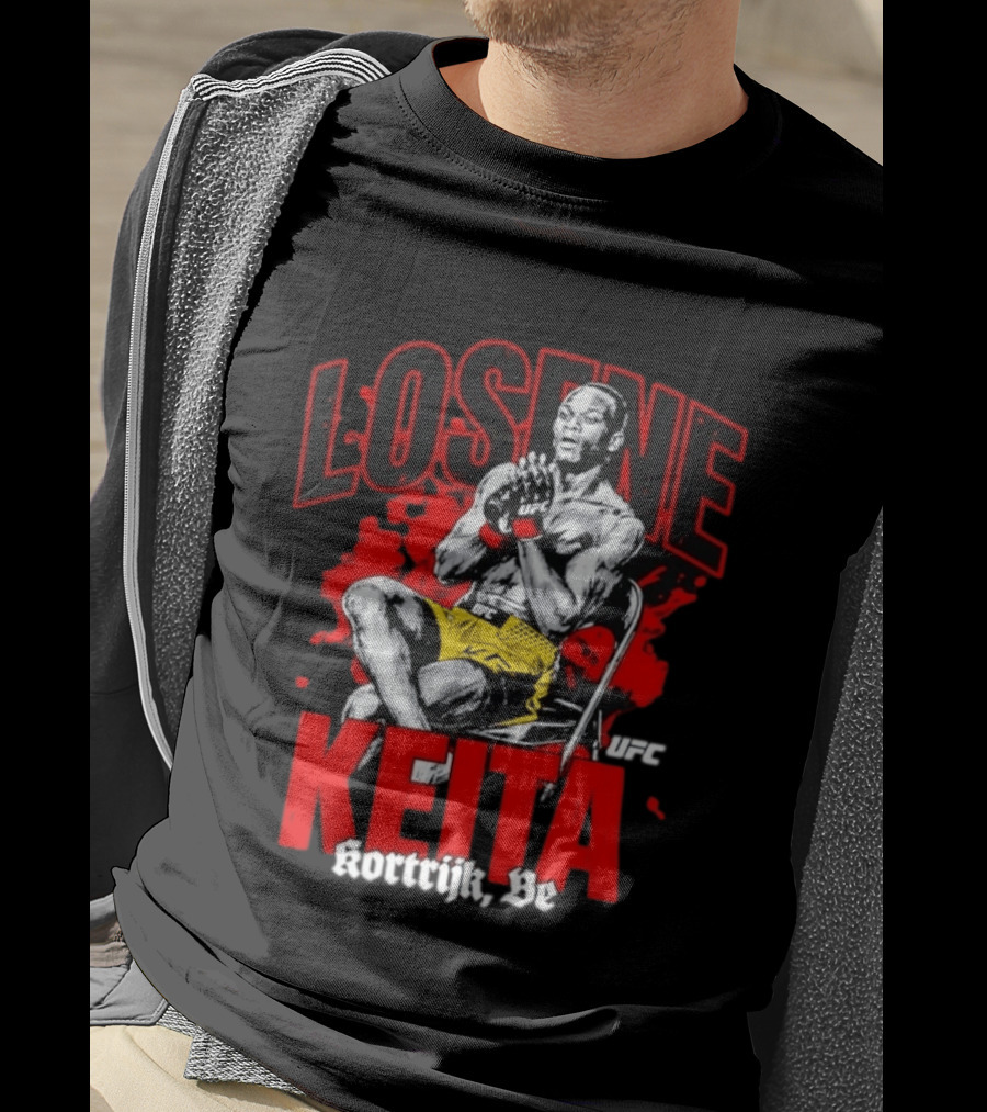 Losene Keita UFC Kortrijk Be MMA Fighter Pose In Bold Red And Yellow T-Shirt
