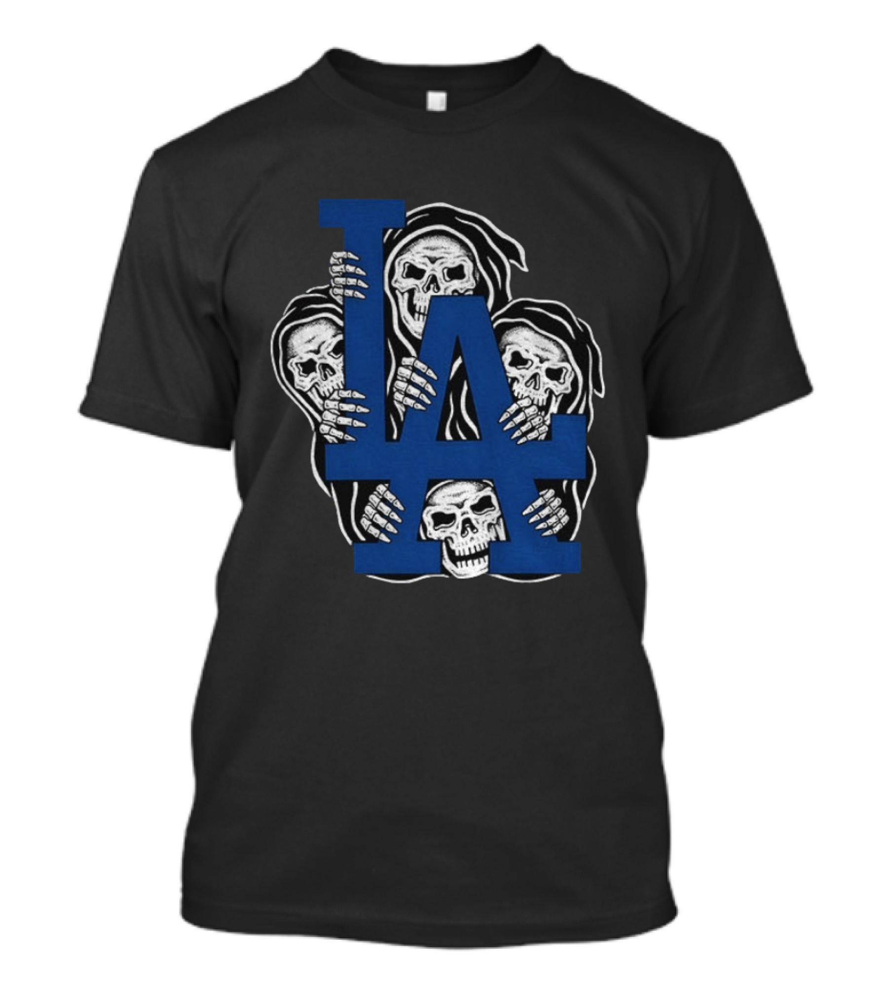 Skeletons Behind LA Dodgers Blue T-Shirt