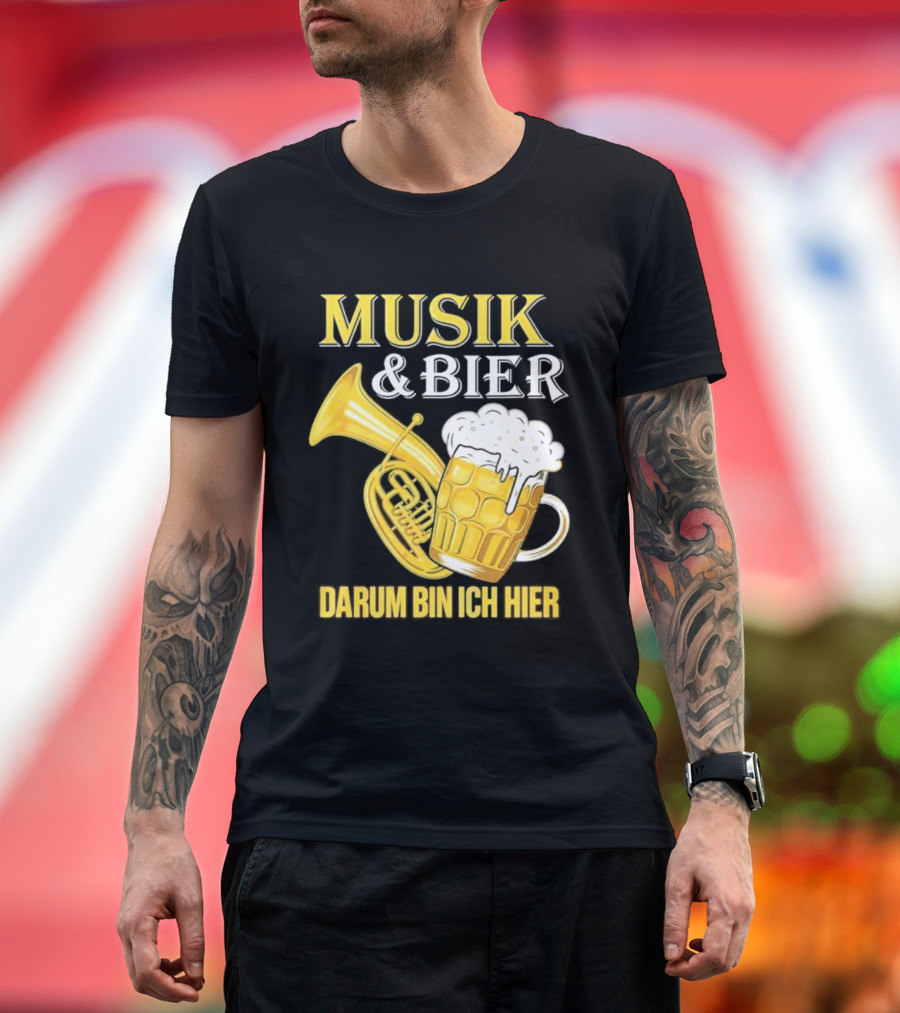 Musik & Bier Darum Bin Ich Hier Beer Horn T-Shirt