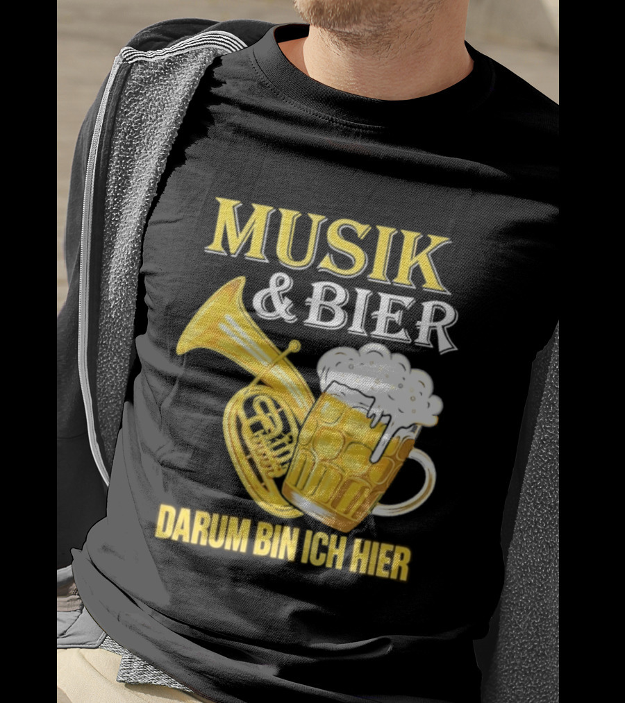 Musik & Bier Darum Bin Ich Hier Beer Horn T-Shirt