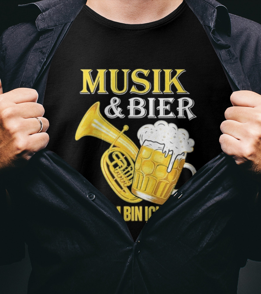 Musik & Bier Darum Bin Ich Hier Beer Horn T-Shirt