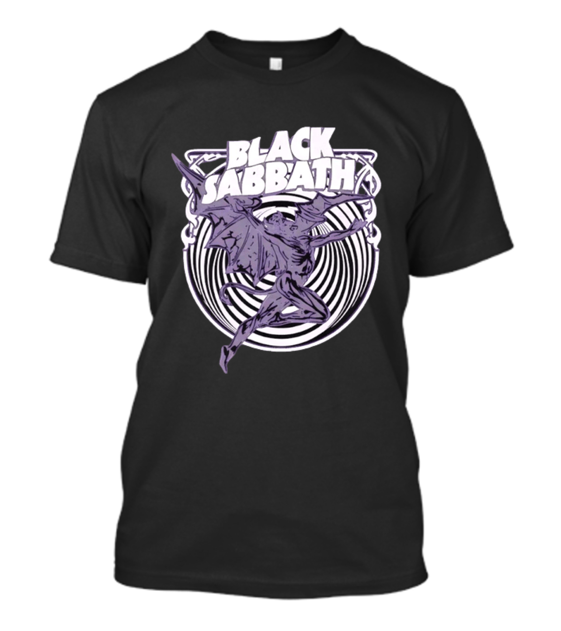 Black Sabbath Flying Devil With Striped Background Iconic Heavy Metal T-Shirt
