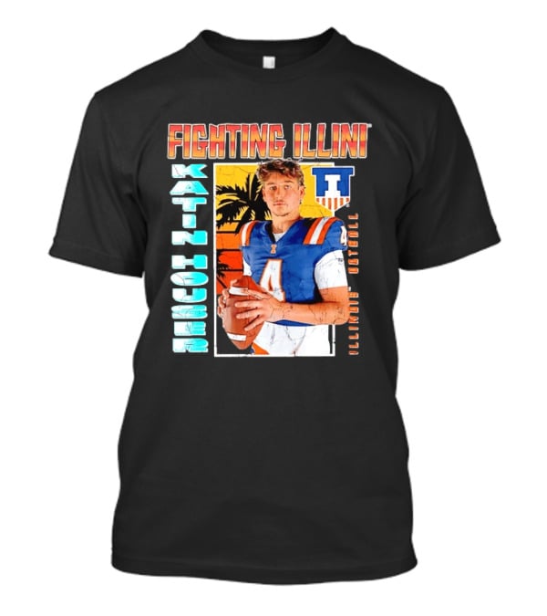 Fighting Illini Katin Houser Illinois Football Distressed Palm Tree T-Shirt