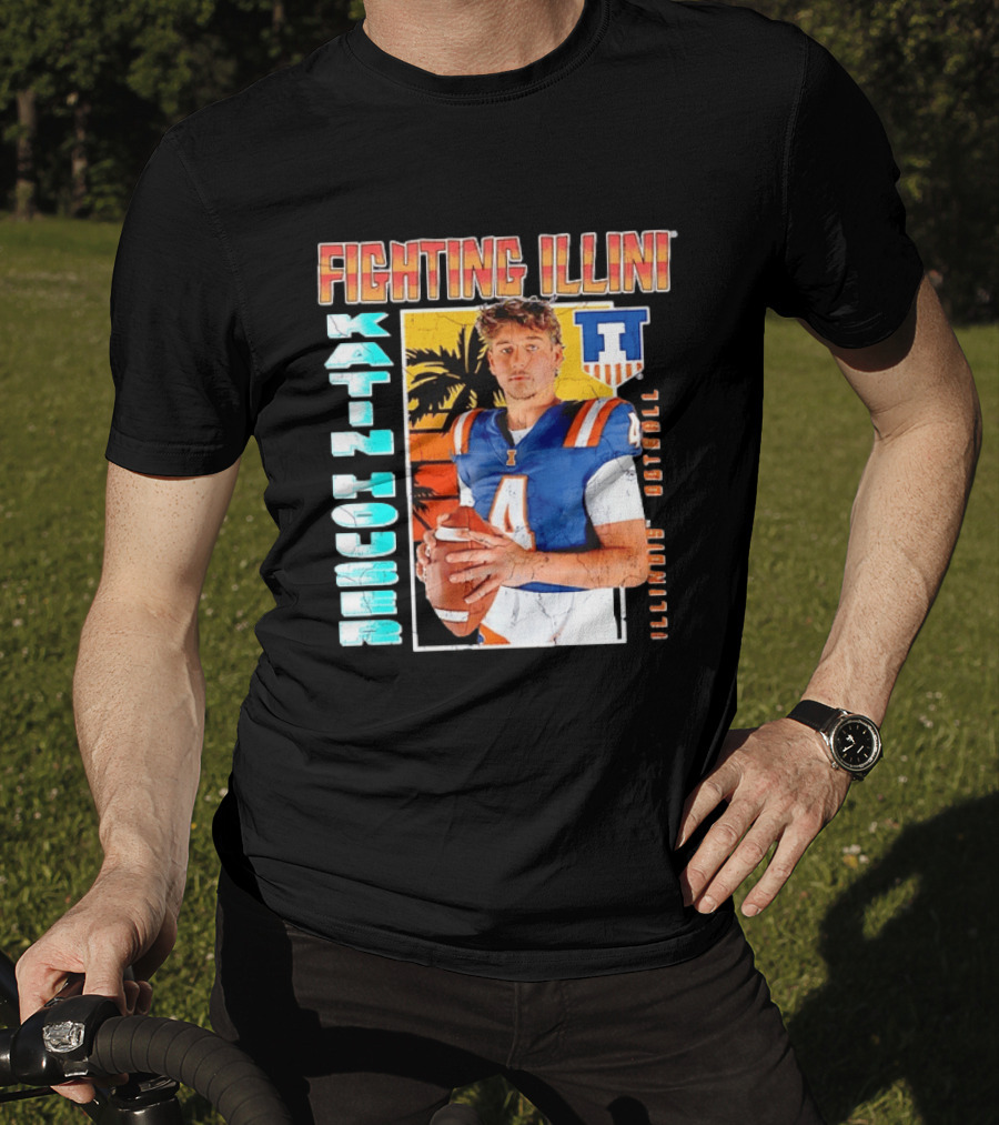 Fighting Illini Katin Houser Illinois Football Distressed Palm Tree T-Shirt