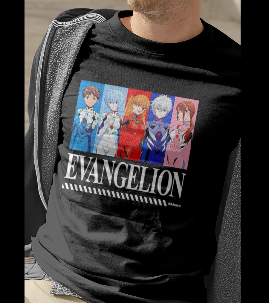 Evangelion Group Shinji Ikari Rei Asuka Kaworu Mari Characters Anime Series T-Shirt