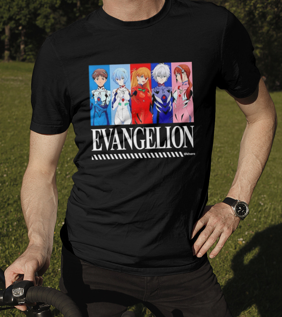 Evangelion Group Shinji Ikari Rei Asuka Kaworu Mari Characters Anime Series T-Shirt