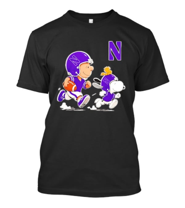 Northwestern Wildcats Charlie Brown Woodstock Snoopy Football Running T-Shirt