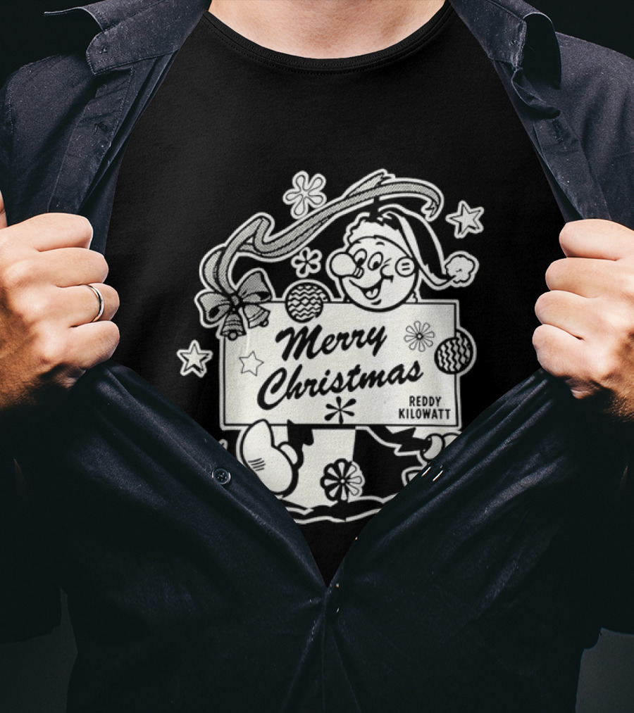 Reddy Kilowatt Merry Christmas Holiday Print Concept With Snowflakes T-Shirt
