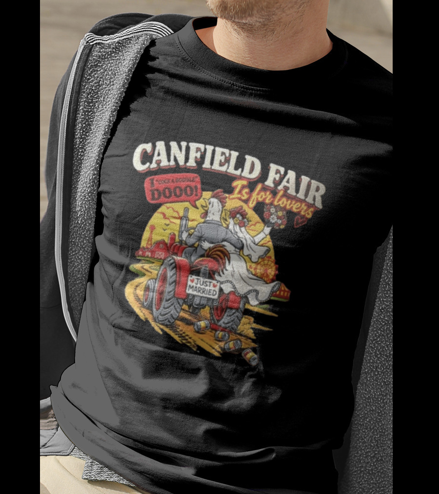Canfield Fair Just Married Tractor Cartoon Is For Lovers I Cock A Doodle Dooo T-Shirt