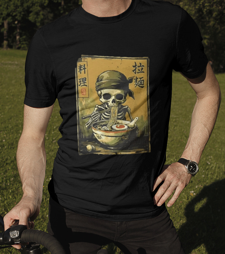 Skeleton Ramen Eating Kanji Cooking Noodles T-Shirt
