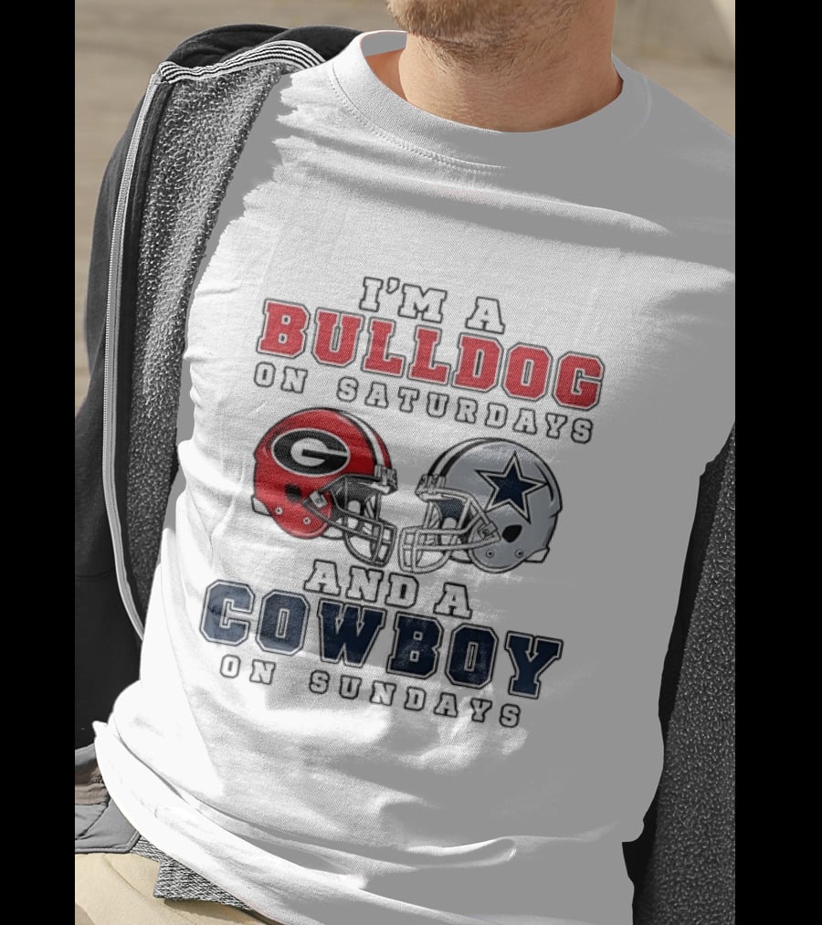 I'm A Bulldog On Saturdays And A Cowboy On Sundays Football Helmets T-Shirt