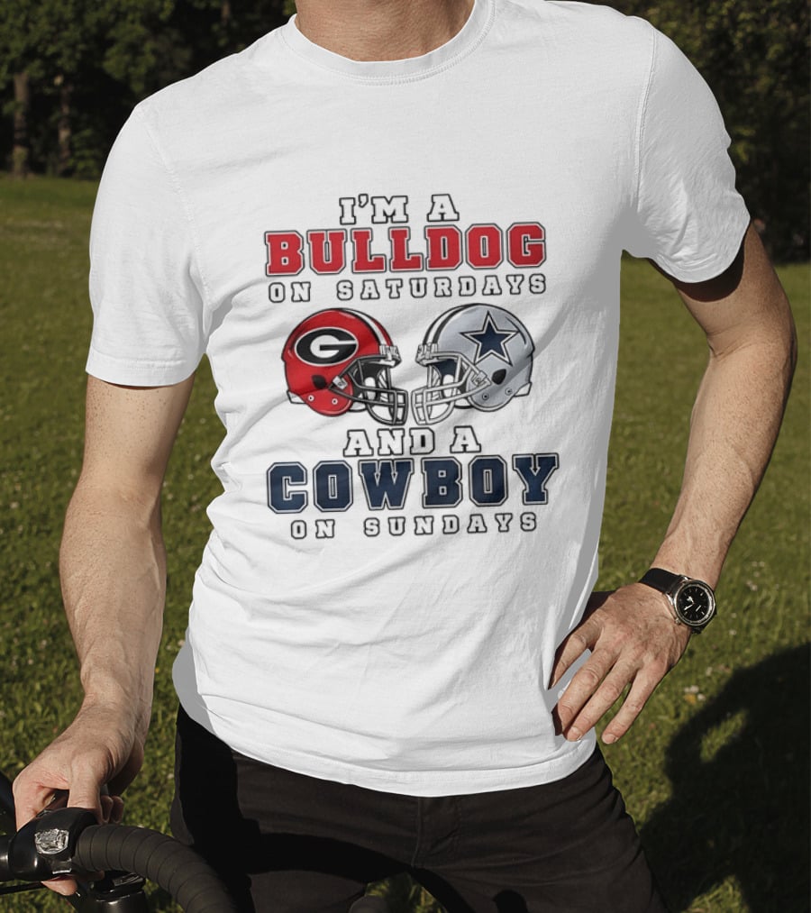 I'm A Bulldog On Saturdays And A Cowboy On Sundays Football Helmets T-Shirt