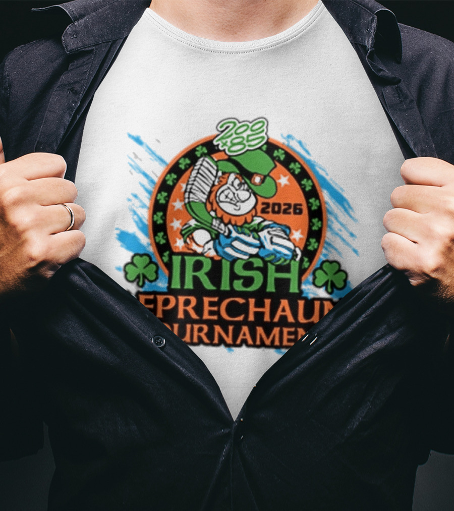 Irish Leprechaun Tournament 2026 Clover Emblem And Green Hat Celebration T-Shirt