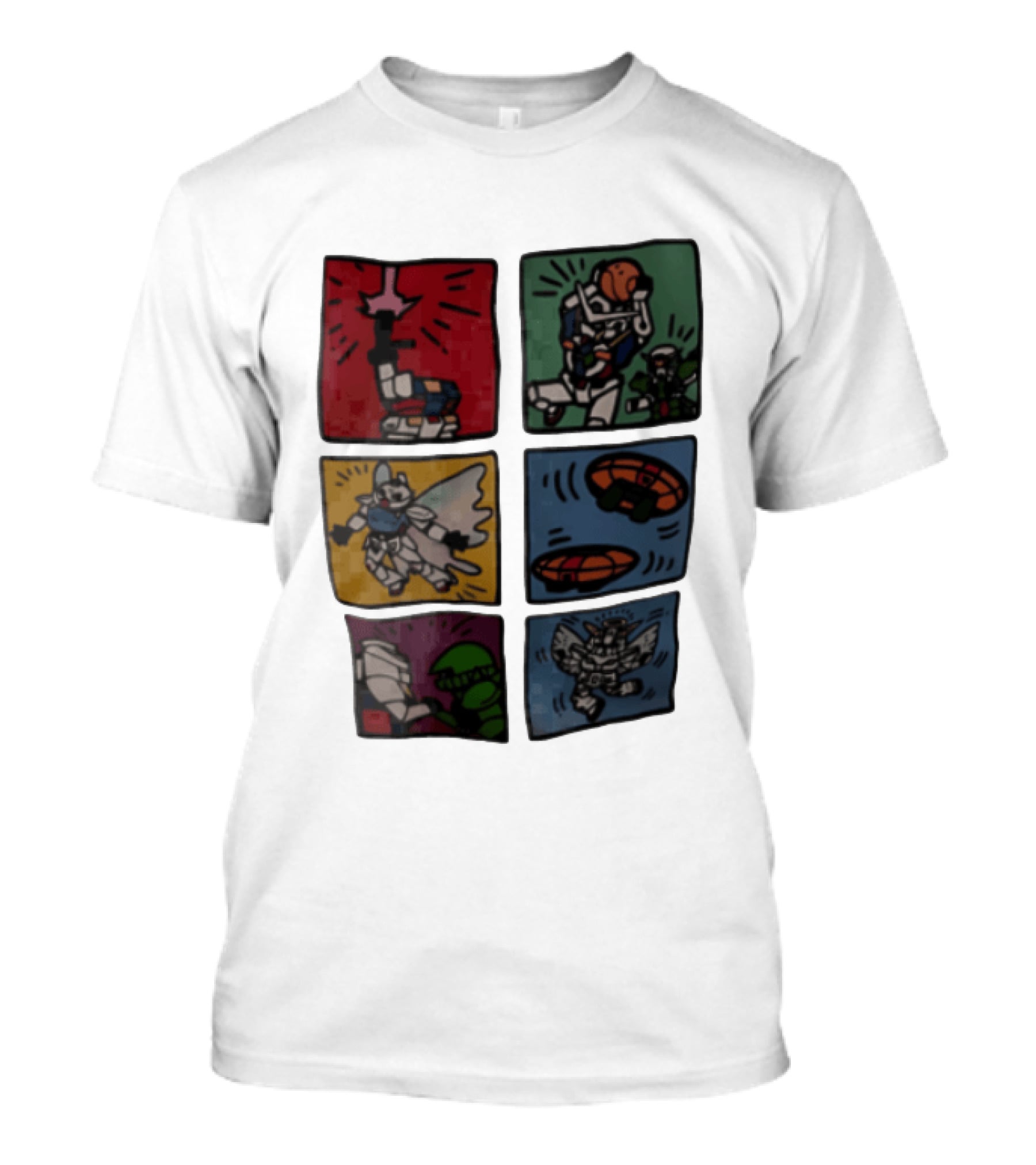Keith Haring Japanese Mecha Robot Comic Panels Pop Cartoon T-Shirt