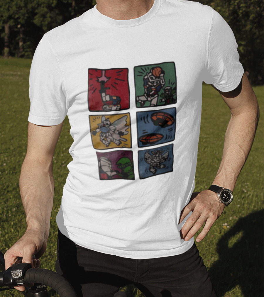 Keith Haring Japanese Mecha Robot Comic Panels Pop Cartoon T-Shirt