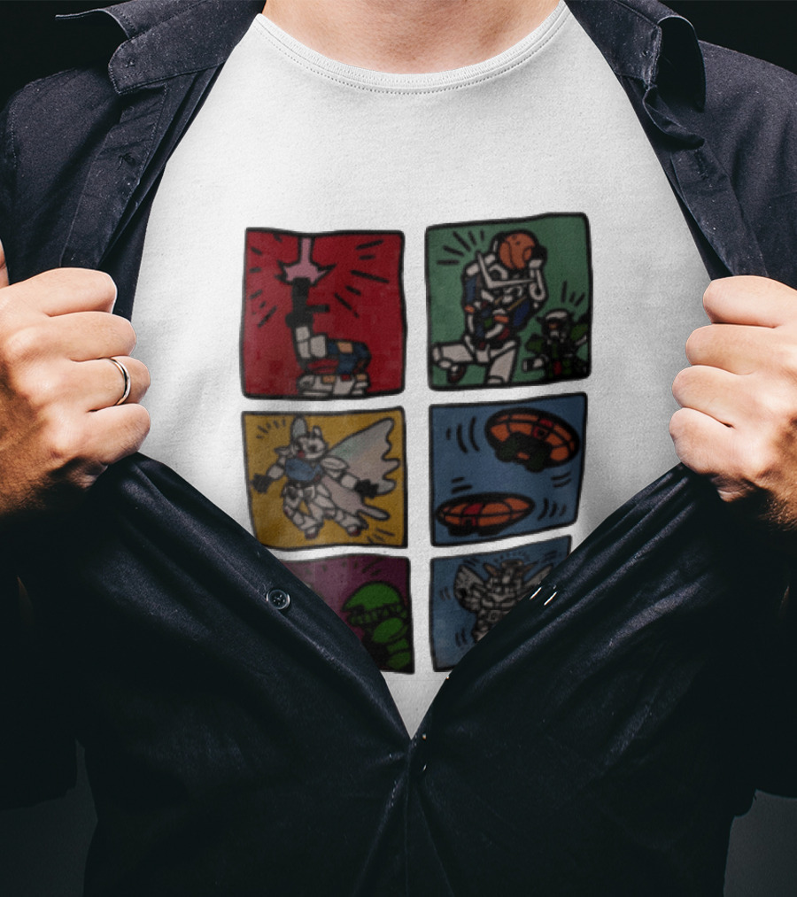 Keith Haring Japanese Mecha Robot Comic Panels Pop Cartoon T-Shirt