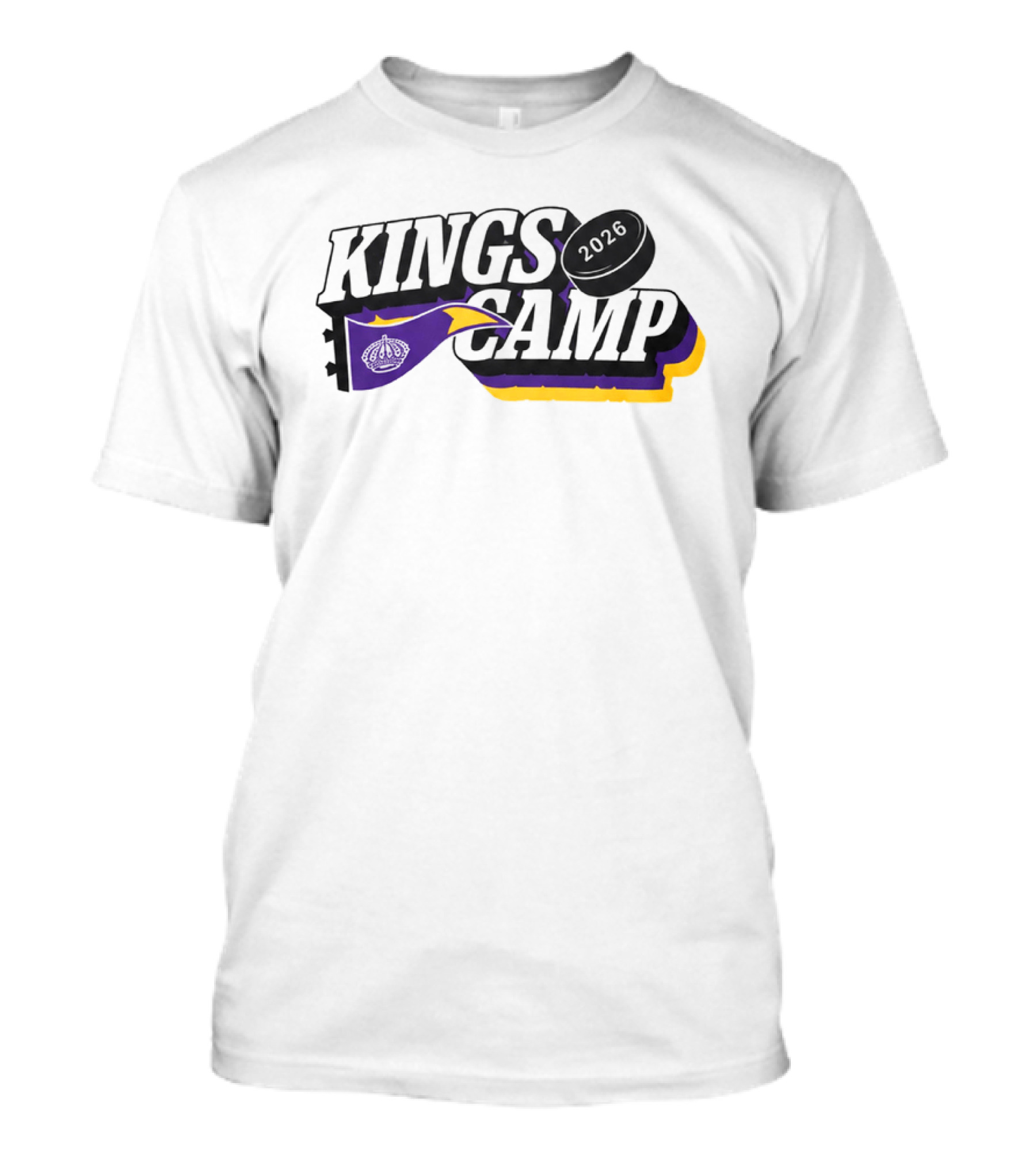 Kings Camp 2026 Hockey Puck Purple Banner T-Shirt