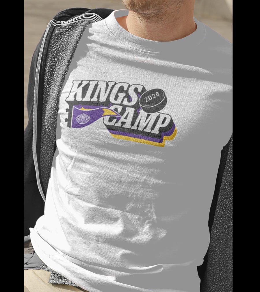 Kings Camp 2026 Hockey Puck Purple Banner T-Shirt
