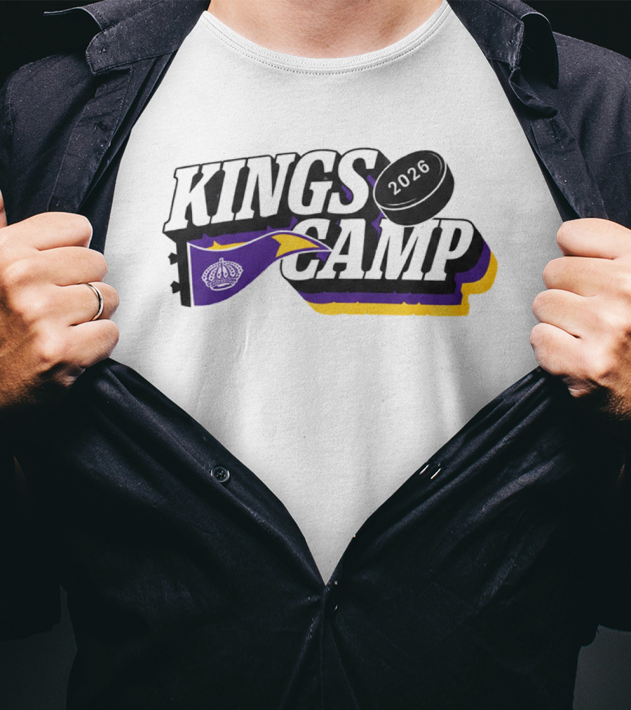 Kings Camp 2026 Hockey Puck Purple Banner T-Shirt