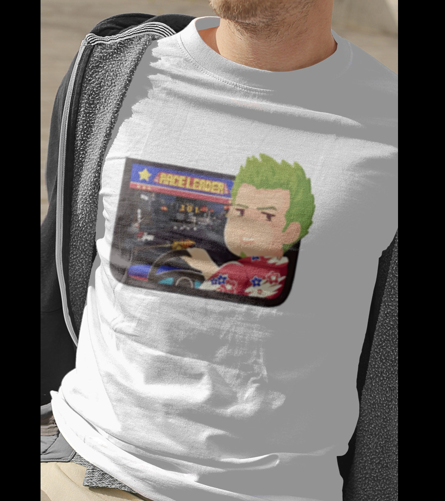 Race Leader Arcade Game Green Hair Cartoon Driver T-Shirt