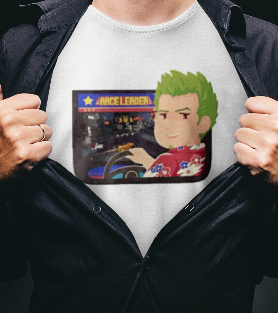 Race Leader Arcade Game Green Hair Cartoon Driver T-Shirt
