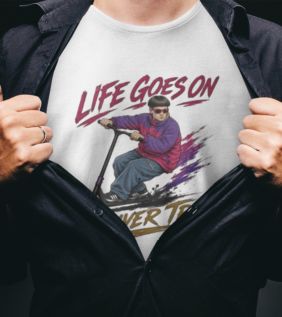 Life Goes On Oliver Tree Scooter Rider With Purple Jacket T-Shirt
