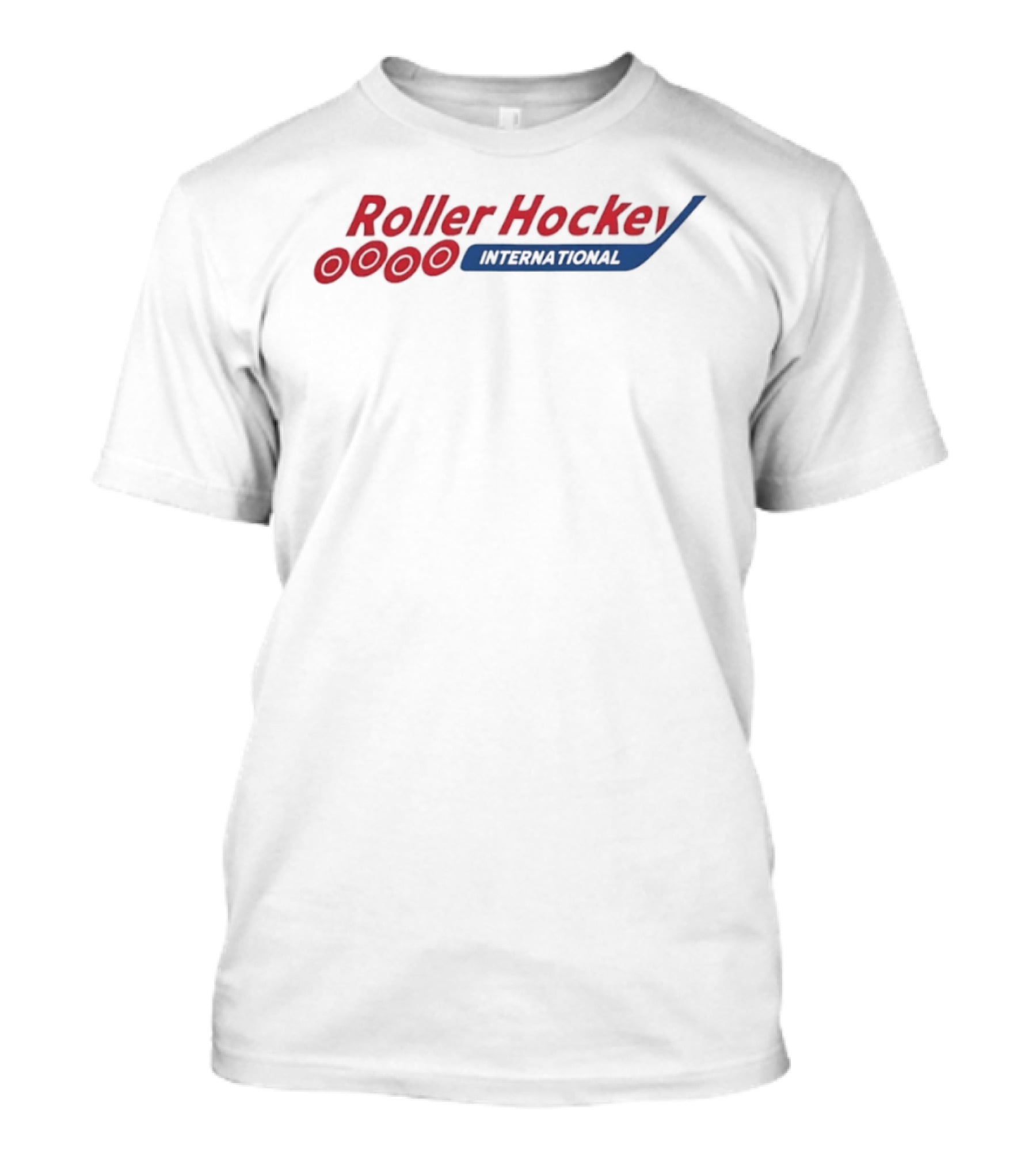 Roller Hockey International RHI Red And Blue Text With Puck T-Shirt