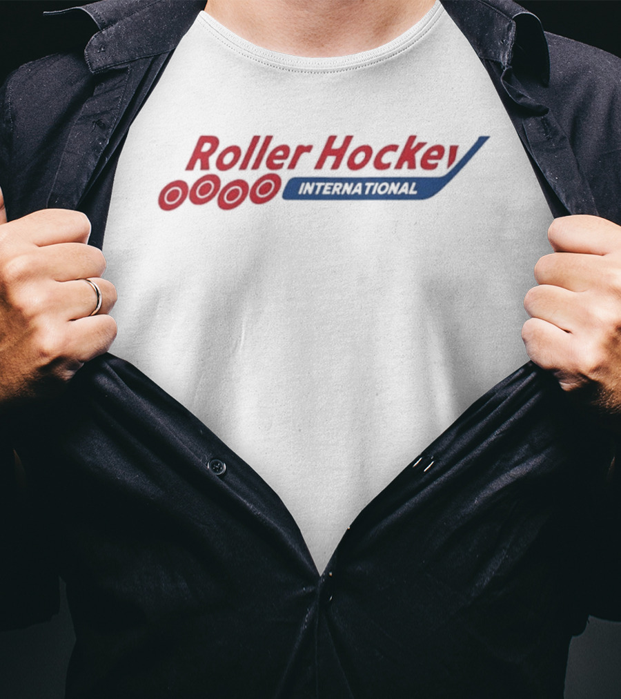 Roller Hockey International RHI Red And Blue Text With Puck T-Shirt