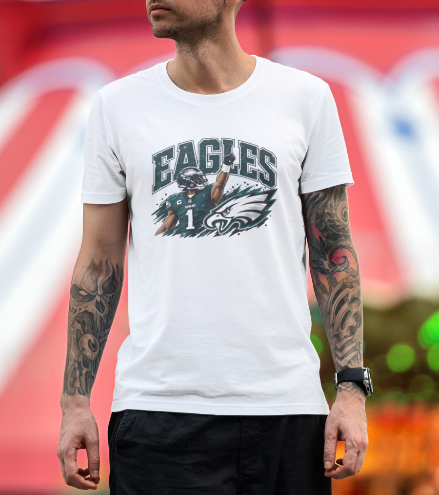 Eagles Quarterback Number One Victory Celebration Football T-Shirt