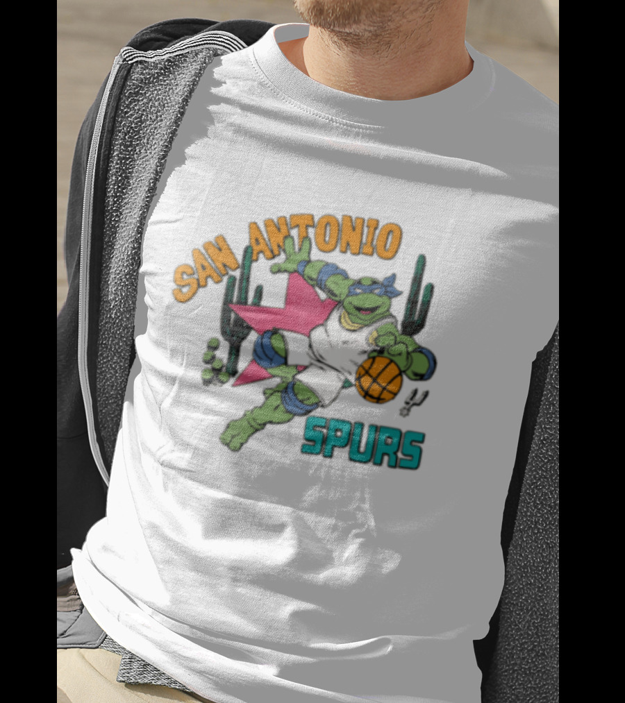 San Antonio Spurs Cartoon Turtle Dribbling Basketball Cacti T-Shirt
