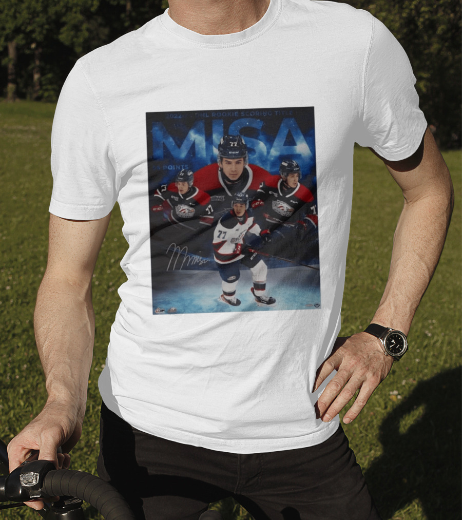 Michael Misa Saginaw Spirit 2022 23 OHL Rookie 56 Points T-Shirt