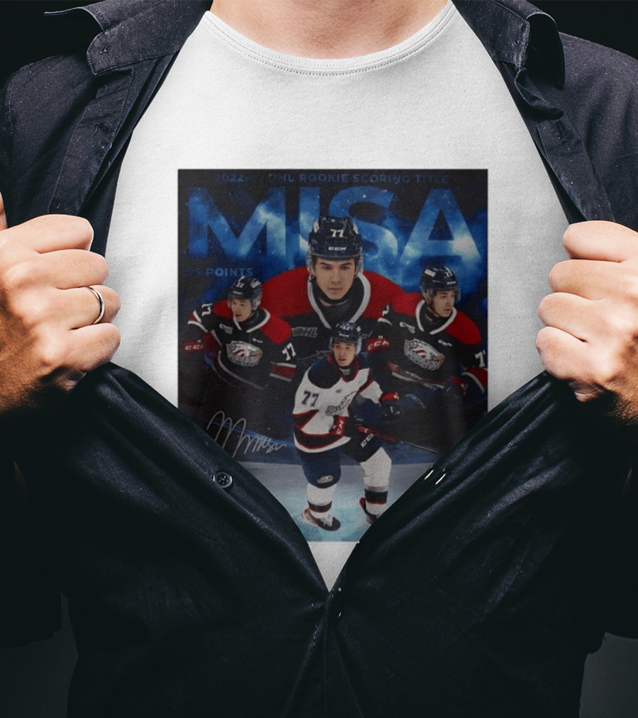 Michael Misa Saginaw Spirit 2022 23 OHL Rookie 56 Points T-Shirt