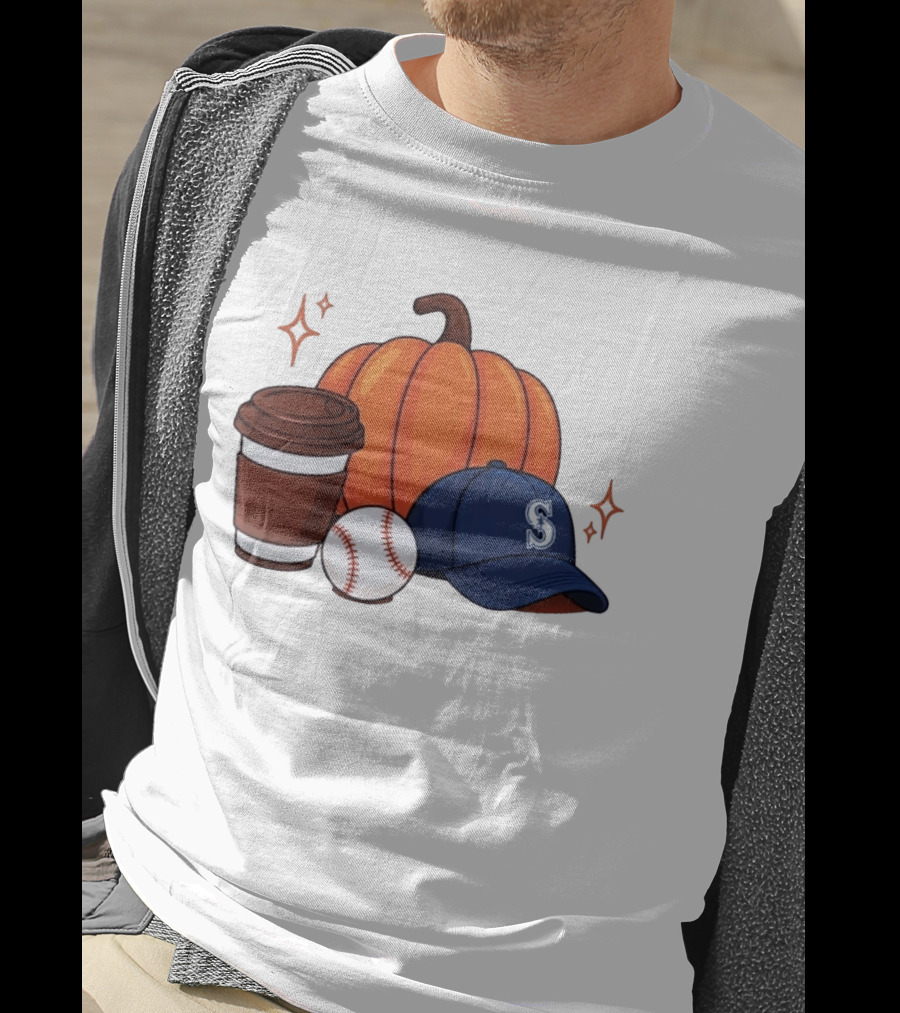 Seattle Mariners Pumpkin Baseball Coffee Season Autumn Vibes T-Shirt