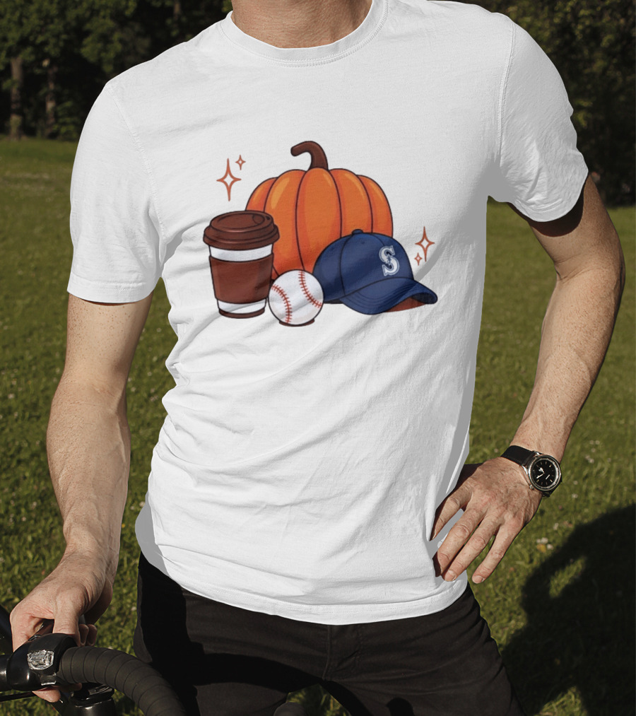 Seattle Mariners Pumpkin Baseball Coffee Season Autumn Vibes T-Shirt