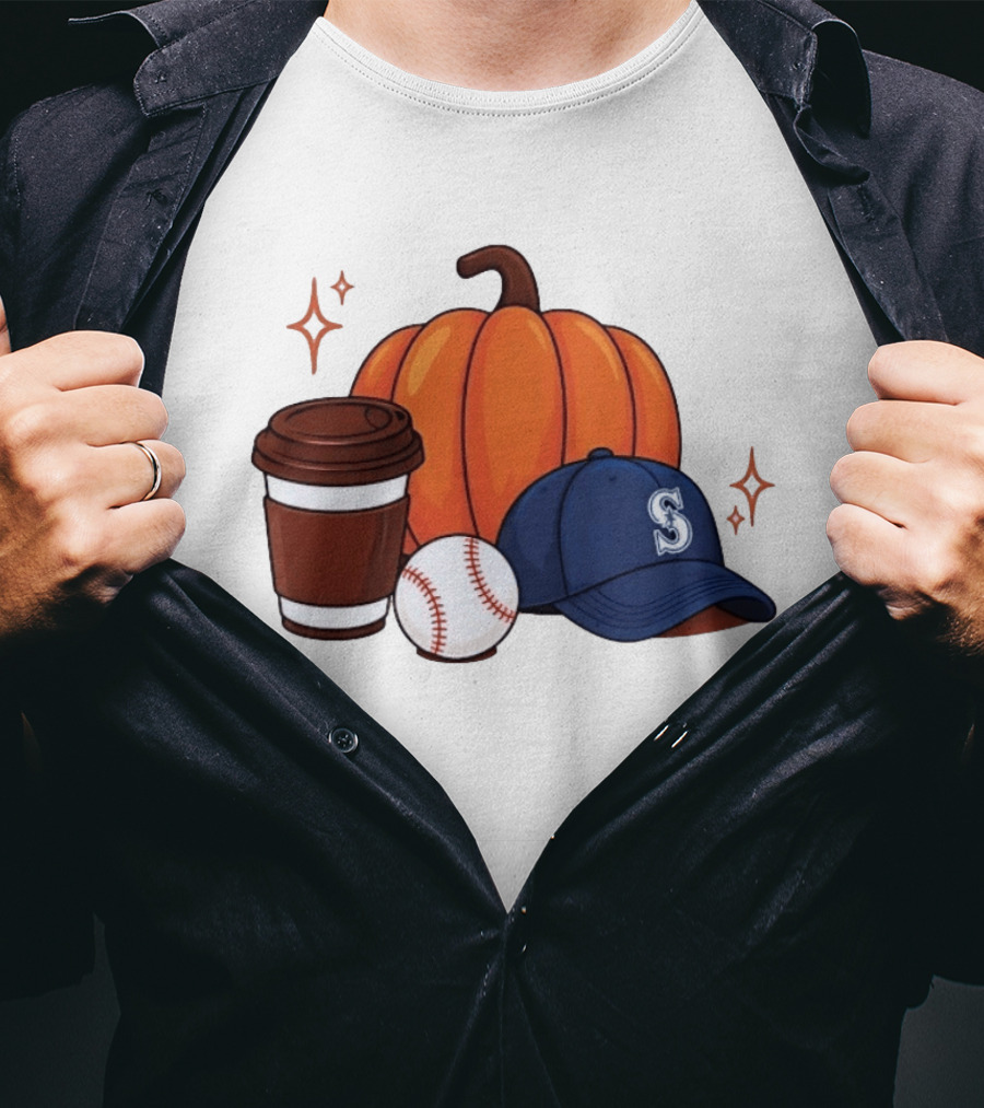 Seattle Mariners Pumpkin Baseball Coffee Season Autumn Vibes T-Shirt
